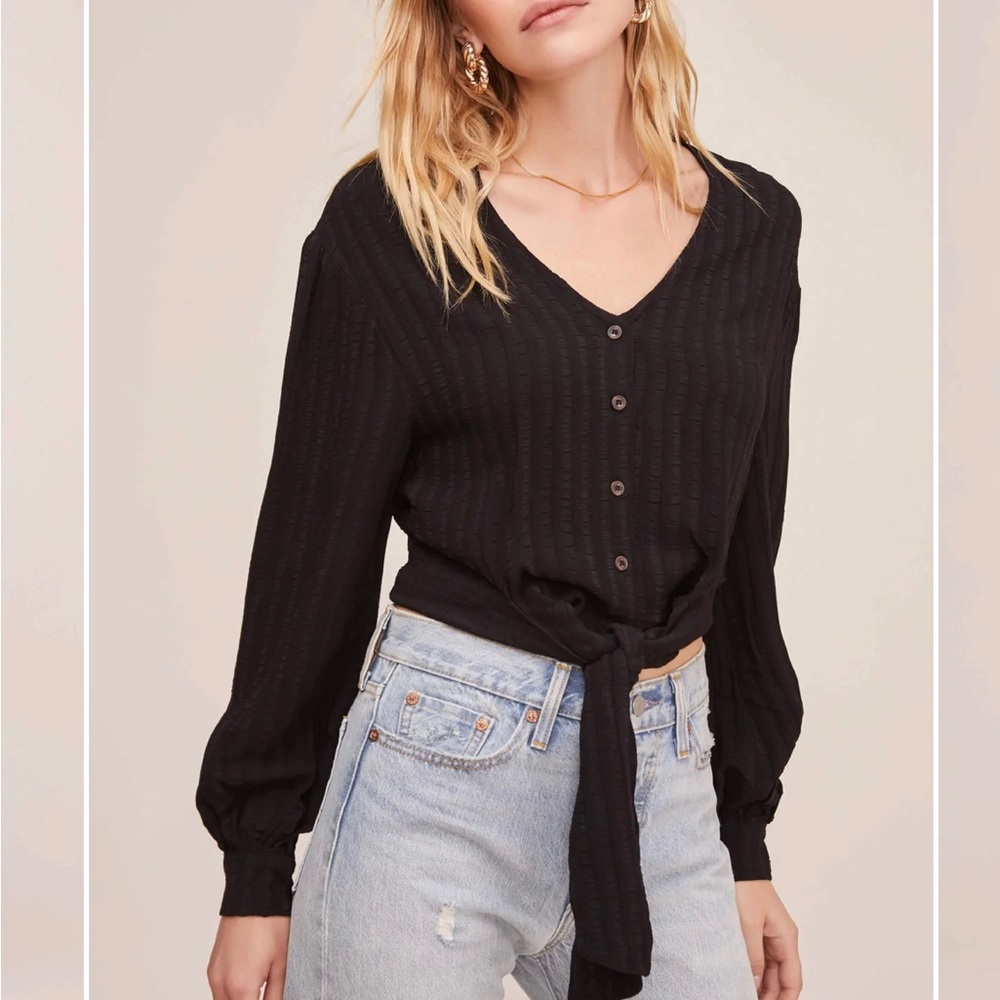 ASTR The Label Black Long Sleeve Shirt With Front Tie Size Small NWT